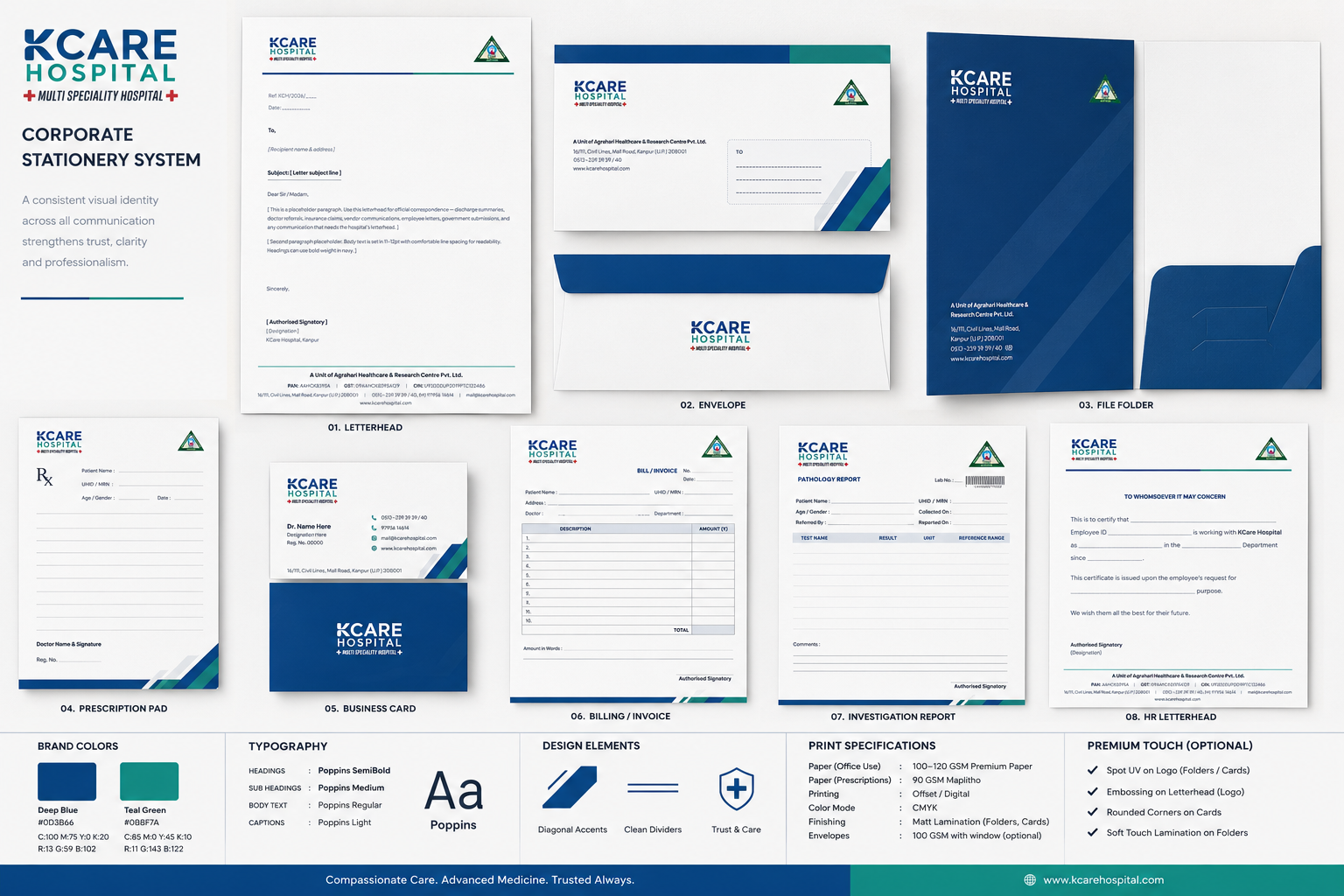 KCare Hospital corporate stationery system